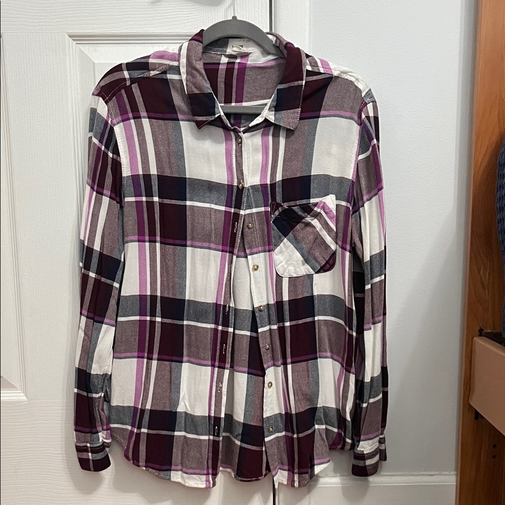 Garage Women’s Casual Plaid Shirt - Purple, Black, White